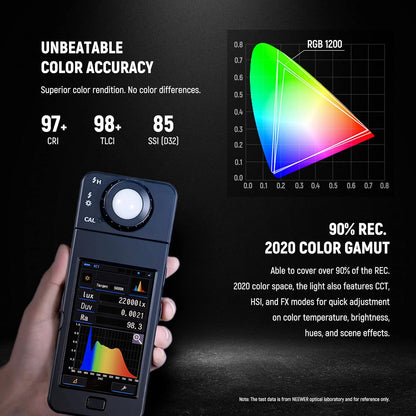 RGB Videolamp Set van 2 – Videolicht – Studiolicht – Fotolicht – Continu Licht – 2x60W, 22.000 Lux @ 0,5 m – 1% Nauwkeurig Dimmen, 360° RGB, 2500K-8500K, CRI97+/TLCI98+