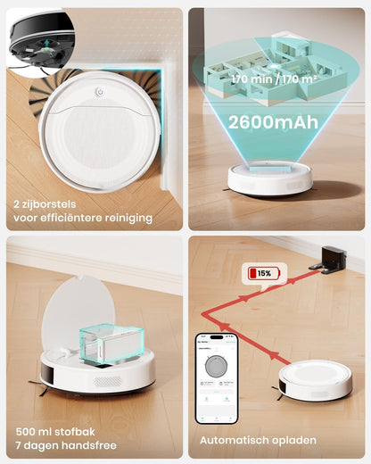 Lefant M310 Ultra Robotstofzuiger, 6000 Pa, lasernavigatie, nauwkeurige obstakelvermijding, bediening via app/Alexa, anti-klitten, ideaal voor dierenharen, haar en harde vloeren, M310 Ultra