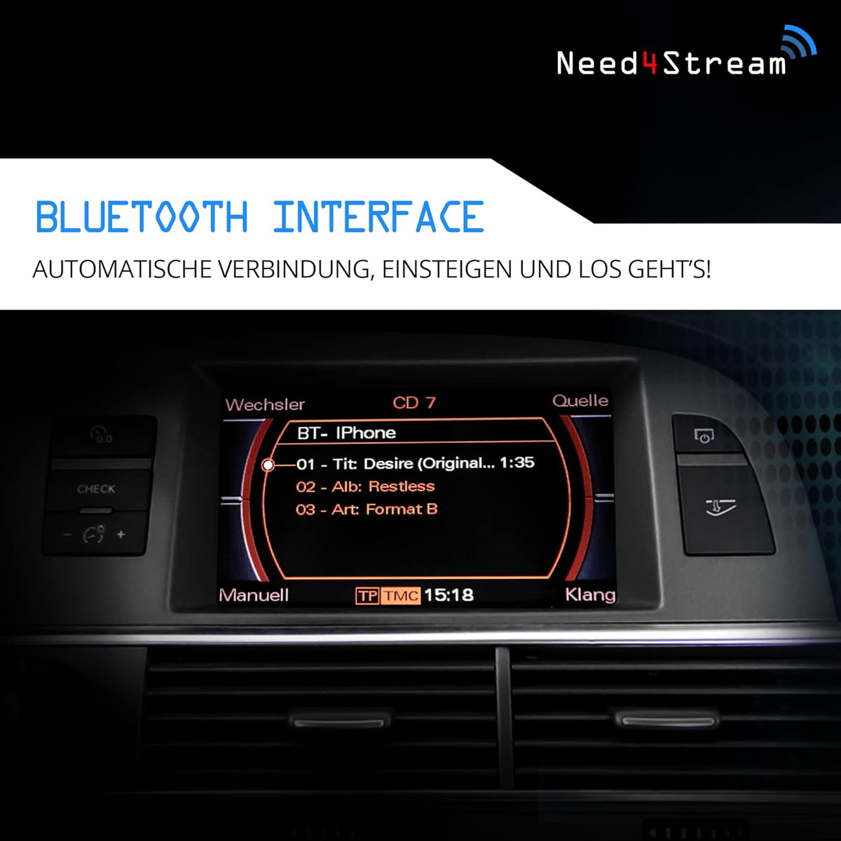 Bluetooth Audio-Interface – Bluetooth Adapter – Muziekadapter – Audio Adapter – Draadloze Muziekstreaming – Voor 2G Basic/High Infotainmentsysteem – Automatische Bluetooth-verbinding – Titel En Artiestweergave Op Display