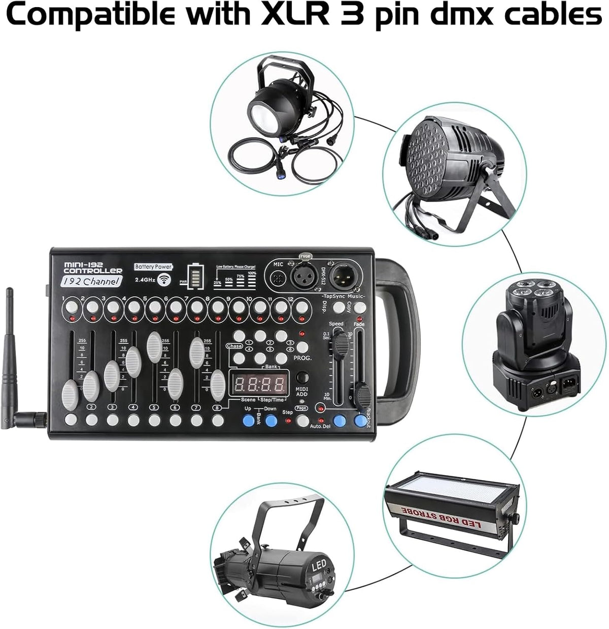 Draadloze DMX-Controller Met Batterij – DMX512-Console – Lichtmixer – Lichtsturing – Lichtboard – 192 Kanalen – 240 Scènes