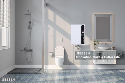 Tankloze elektrische doorstroomboiler, 27 kW, 240 V, eindeloos heet water op aanvraag, met digitale temperatuurweergave voor douches, 114 A, wit