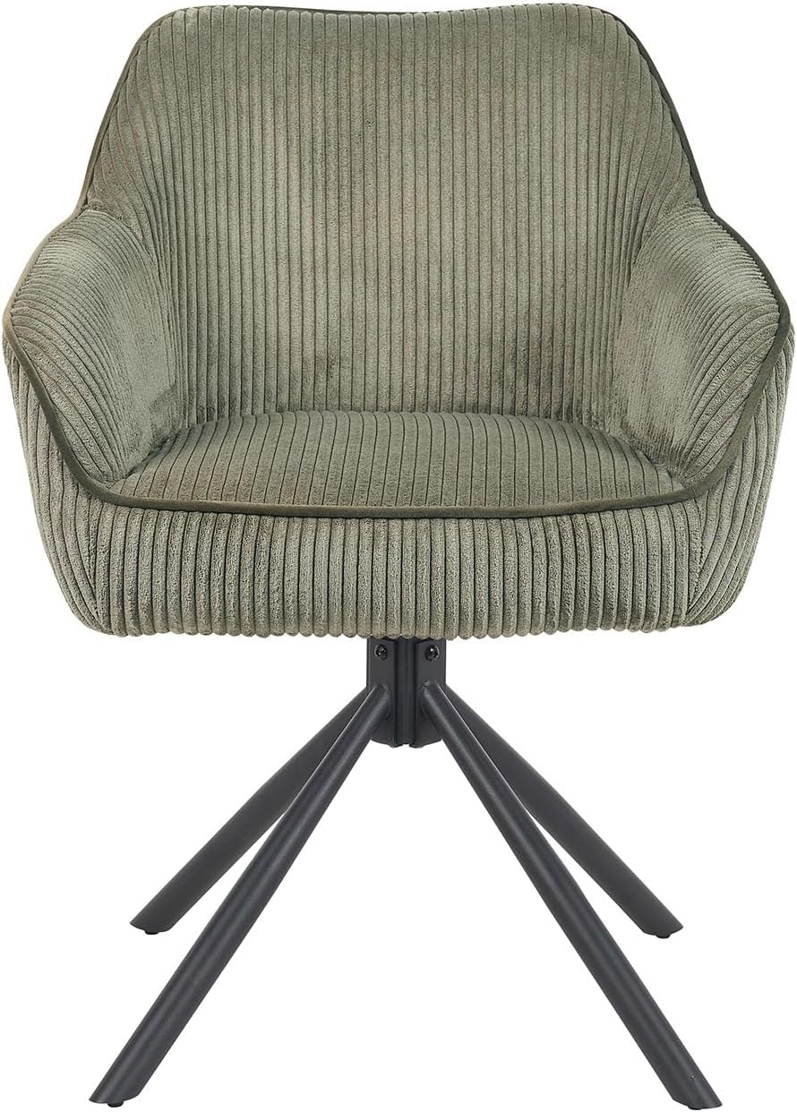 DUBI Möbel Dining Room Chairs Set of 2, 360° Swivel with Pocket Spring, High Seat Comfort, Load Capacity up to 150 kg, Cord Fabric Green, Robust Metal Cross Frame, Modern Design, Mika-Maya - QUORE