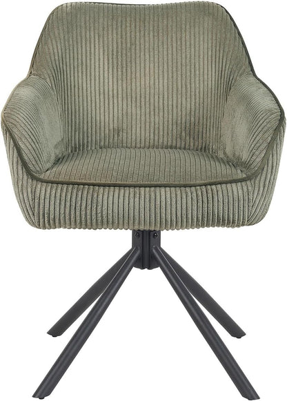 DUBI Möbel Dining Room Chairs Set of 2, 360° Swivel with Pocket Spring, High Seat Comfort, Load Capacity up to 150 kg, Cord Fabric Green, Robust Metal Cross Frame, Modern Design, Mika-Maya - QUORE