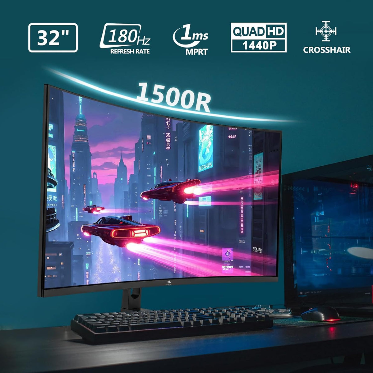 Z-Edge Gaming Monitor Curved 32'' 2K QHD(2560x1440), 1ms, 180Hz, FreeSync, 16:9 Curved Screen, 1500R VA, Tilt Adjustable, DP1.4(180HZ), HDMI2.0(144HZ), 3000:1, VESA 3.937 * 3.937 * 3.9377 in