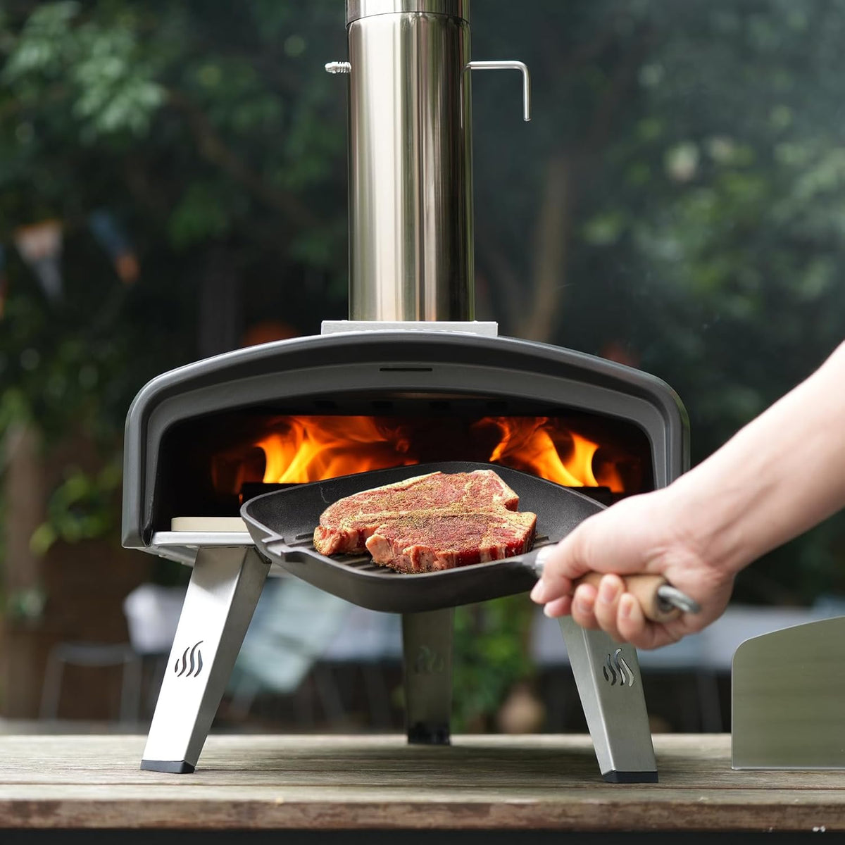 Mimiuo Draagbare Pizzaoven voor Buiten met 33cm Vierkante Pizzasteen, Mobiele Pizzaoven voor Houtskool en Brandhout, Houtgestookte Pizzaoven voor Tuin, Camping, Pizza Oven