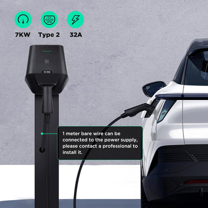 Wallbox 7 kW voor elektrische voertuigen, eenfasig, 32 A, 24 A, 16 A, 240 V, met afzuigkap type 2