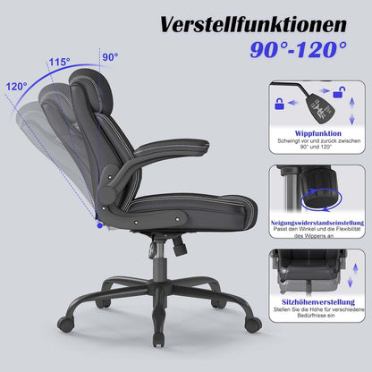 AnyGod Ergonomische Bureaustoel, Directeursstoel van Kunstleer met Opklapbare Armleuningen, Draaistoel Bureaustoel Hoogte Verstelbaar, Draagvermogen 136 kg, voor Thuiswerken en Kantoor