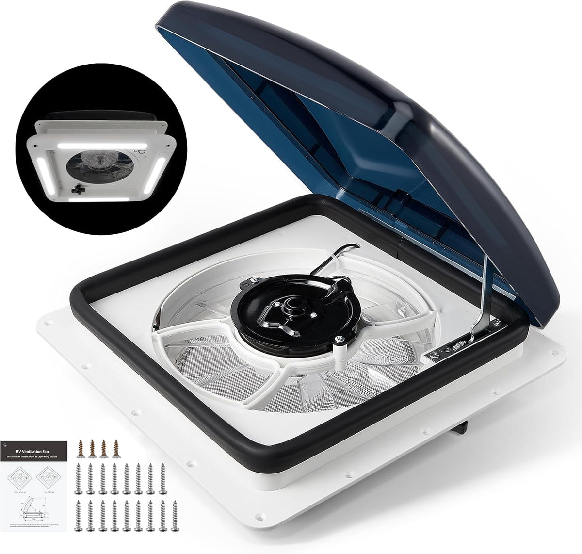 Ventilatieventilator voor camper met ledlicht, plafondventilator voor camper met regensensor
