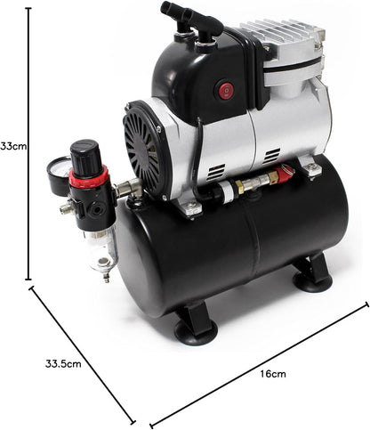 Wiltec airbrush zuigercompressor AF189 airbrushcompressor met 1 cilinder en luchttank voor werking tot 6 bar met manometer