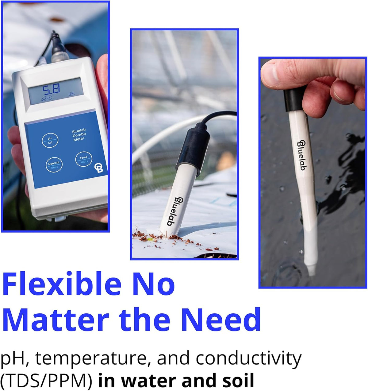 Bluelab METCOMPLUS Combo Meter PLUS for pH, Temperature, and Conductivity, Easy Calibration, Works in Rockwool and Soil
