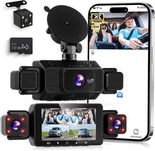 1080P Dashcam Car Front and Rear with Wifi,4*Dashcam Car Camera with 3-inch IPS Screen,24-Hour Parking Monitoring,Night Vision,G-Sensor,Loop Recording,360-Degree Protection,with 64GB SD Card - QUORE