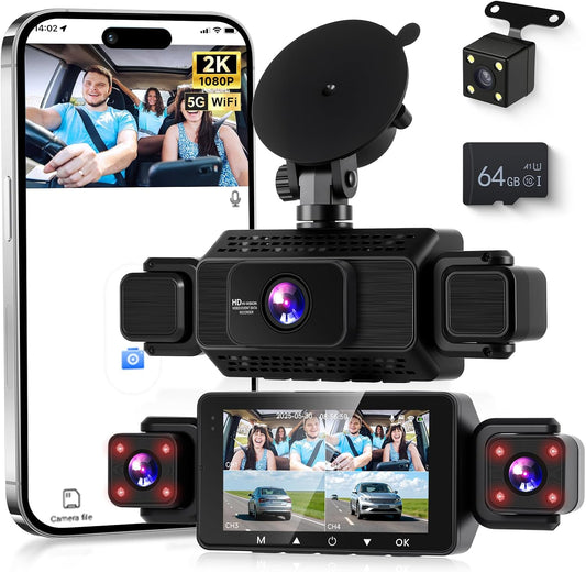 Dashcam Auto – Autocamera – Rijcamera – Dashboardcamera – Voor- En Achtercamera – 4 Camera’s Met 360° Dekking – WiFi, Nachtzicht En 24-Uurs Parkeerbewaking