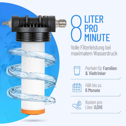 Premium waterfilter voor ondertafel – Onderbouw waterfilter, waterfilterbehuizing, ondergootsteen filter, waterfiltersysteem – 8 liter/minuut – Filtert 100+ stoffen