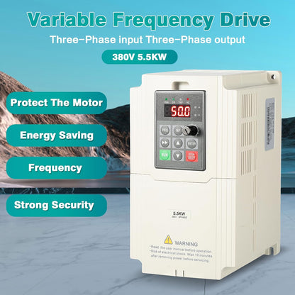 Frequentieomvormer, 380 V, 3 fasen, VFD, 5,5 kW, variabele driefasige motortoerentalregelaar, 3-fasen-ingang, 3-fasen-uitgang, CNC-frequentieomvormer voor waterpomp, ventilator