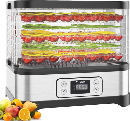 Nictemaw Fruitdroogautomaat, roestvrij staal, met 8 vakken, dehydrator met temperatuurregelaar, 400 W, 35-70 °C, 72-uurs timer voor groenten, fruit en vlees, zilver