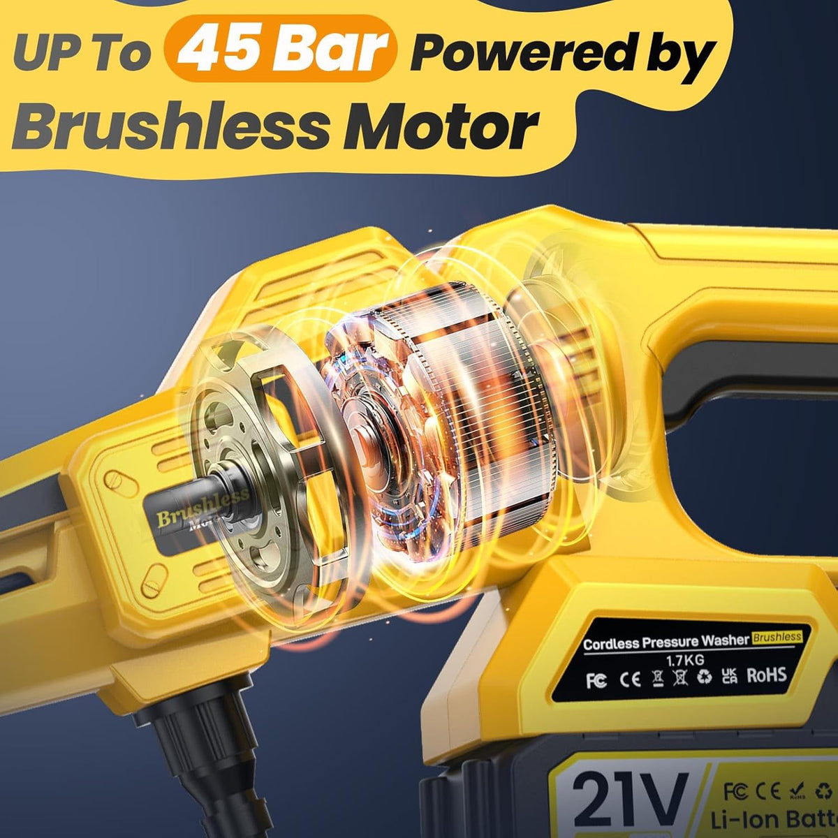 Draadloze Hogedrukreiniger – Accu Hogedrukspuit – Mobiele Waterpistool – Elektrische Spuit – Tuinreiniger – 45 BAR Krachtige Borstelloze Motor – 2x 21V 4000mAh Lithium-ion Accu’s