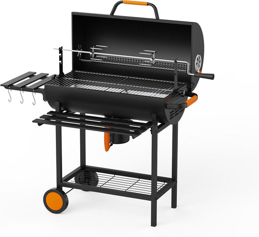 KEYO GRILL 73,7 cm (29 inch) houtskoolgrill - 537 Sq In, houtskoolgrill in vatvorm met roestvrijstalen grill en centrale houtskool, voor tuin, schuur, erf