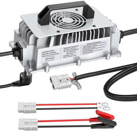 58,4V 25A LiFePO4 Oplader – Batterijlader – Acculader – Lithium-ijzerfosfaat Lader – 48V Oplader – Snelladen – Veiligheidsbeveiliging
