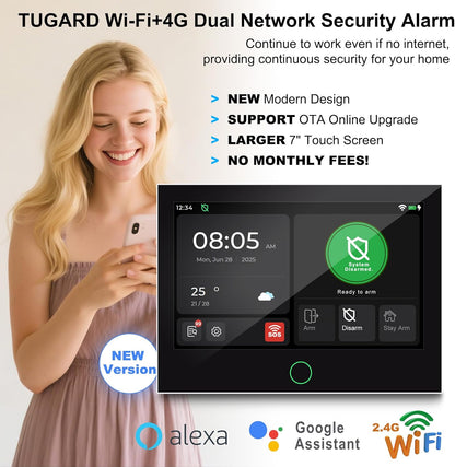 Alarmsysteem voor thuisbeveiliging (Gen 2) Stuk. DIY, touchscreen, bewegingsdetectie, contactsensoren, draadloze sirene, afstandsbedieningen, Smart Life Tuya-app, compatibel met Alexa & Google