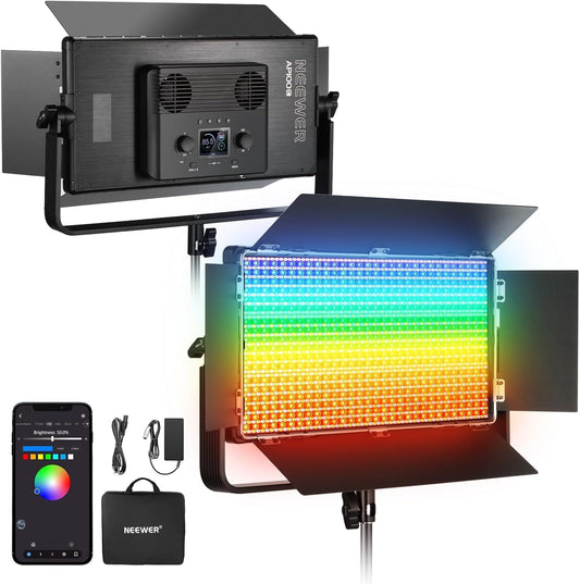 RGB LED-paneel – Videolamp, Fotolamp, Paneellamp, Studioverlichting – Met Afschermkleppen – 105W, 31500 Lux@0,5m – 2500K-10000K, CRI96+/TLCI97+