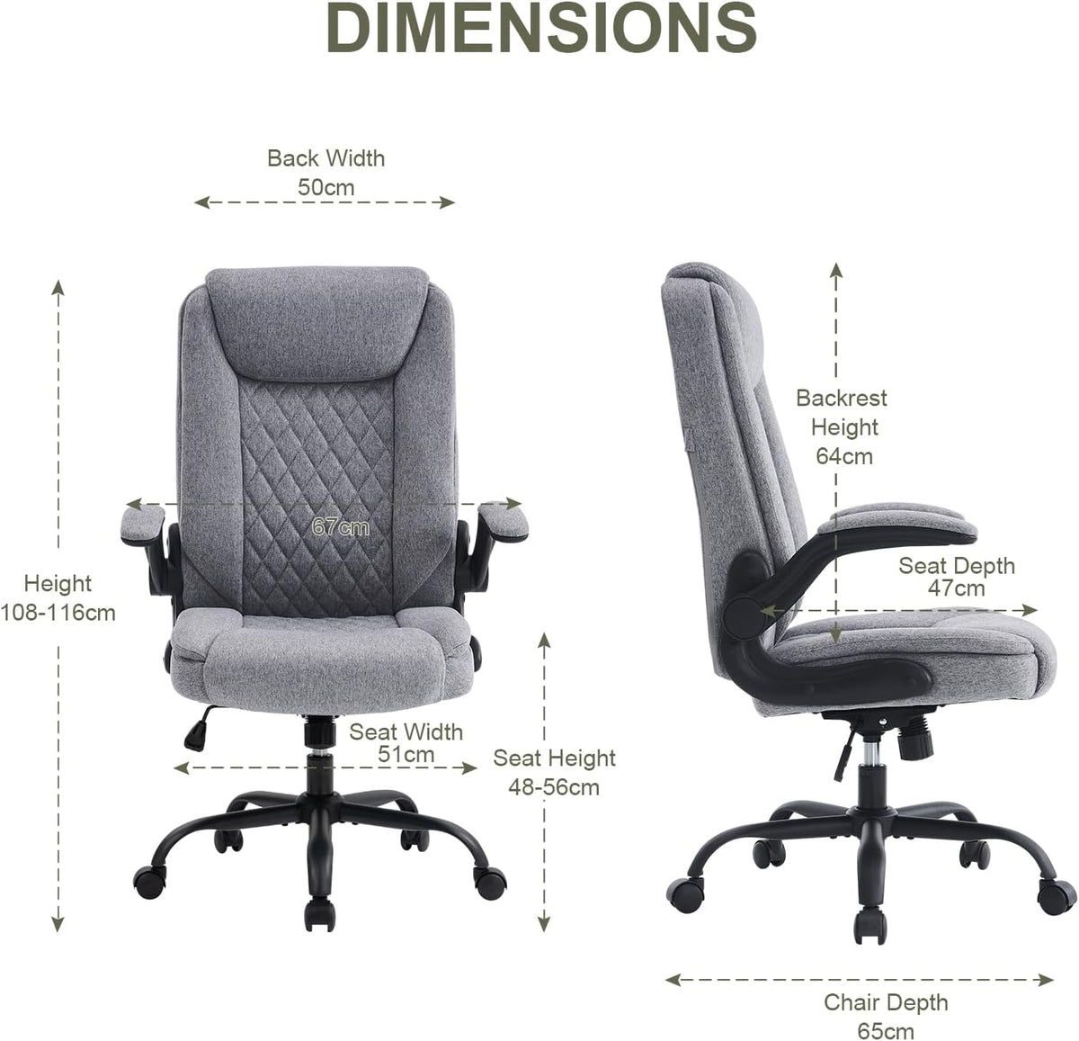 CASTLOVE Bureaustoel, ergonomische bureaustoel met gevoerde armleuningen, inklapbaar, in hoogte verstelbaar, kantelfunctie en hoofdsteun, comfortabel voor thuiskantoor, bureaustoel, 150 kg (Grijs)