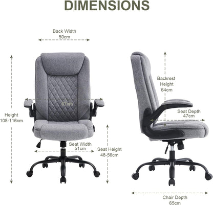 CASTLOVE Bureaustoel, ergonomische bureaustoel met gevoerde armleuningen, inklapbaar, in hoogte verstelbaar, kantelfunctie en hoofdsteun, comfortabel voor thuiskantoor, bureaustoel, 150 kg (Grijs)