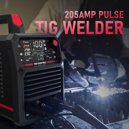 YESWELDER TIG Lasser met Puls 200Amp Groot LED Display, STICK/DC TIG/PULSE TIG 3 in 1 Lasser, HF-boogontsteking, Boogkracht, Hete start, Anti-vastplakken