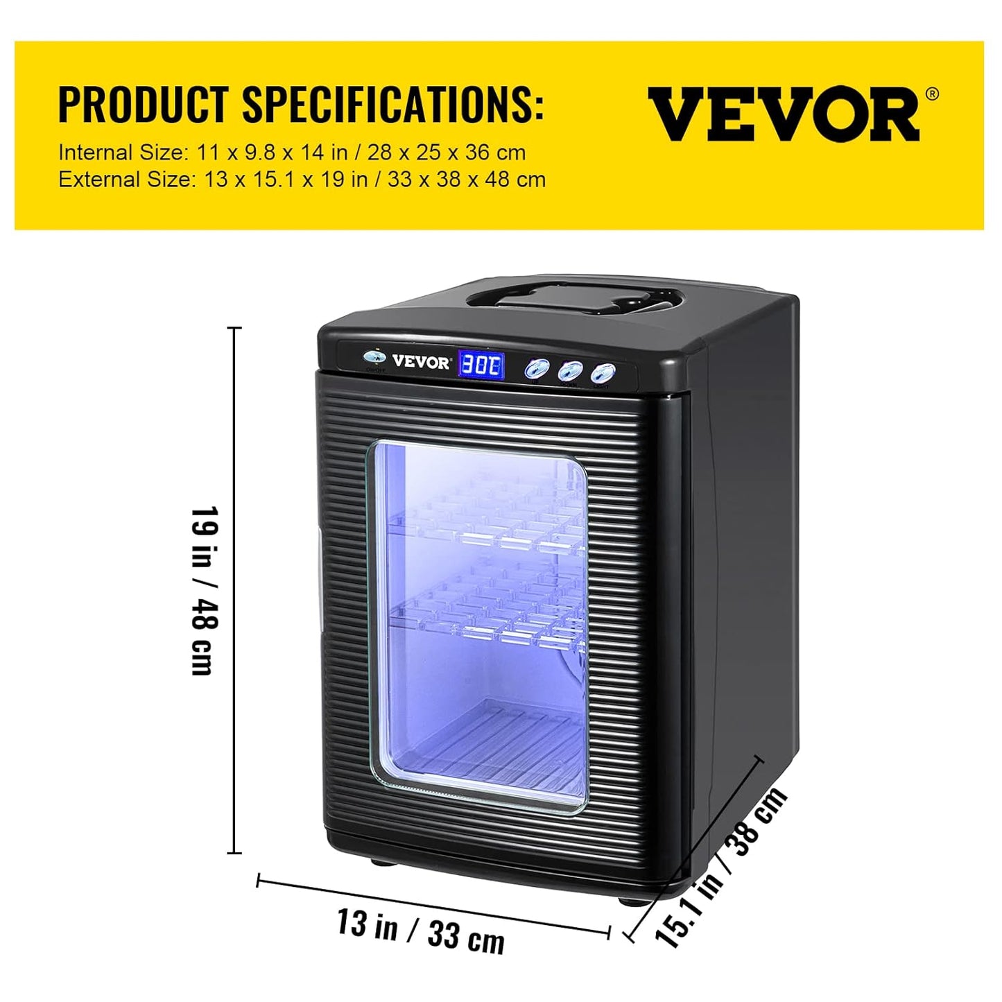 Happybuy Scientific Lab Incubator, 25 Litres, Cooling and Heating, 5-60°C, 12V/110V, Works for Small Reptiles, Black - QUORE