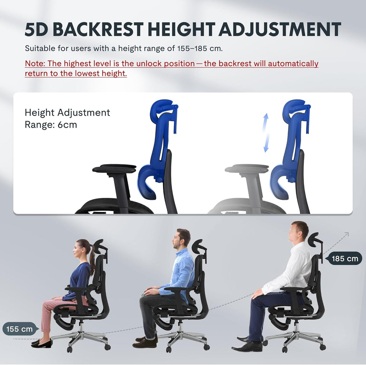 Ergonomische Bureaustoel – Werkstoel – Office Chair – Bureaustoel Met Hoofdsteun – Draaibare Bureaustoel – Adaptieve Lendensteun – Verstelbare Zithoogte en 3D-Armleuningen – Ademend Mesh-Materiaal