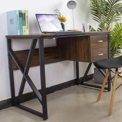 BAKAJI Bureau met laden, 2 laden en kantelbaar tafelblad, voor de werkplek, computer, frame van metaal en tafelblad van MDF-hout, interieur, thuis, kantoor, 110 x 75 x 55 cm (gietijzer)