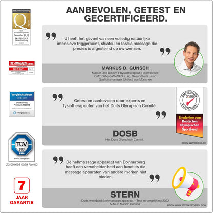Nekmassageapparaat Donnerberg® | 7 jaar garantie | Shiatsu massageapparaat voor nek rug en schouder | Massage apparaat met warmte en vibratie | Diep 4D Knedende Massager voor Spierpijnverlichting