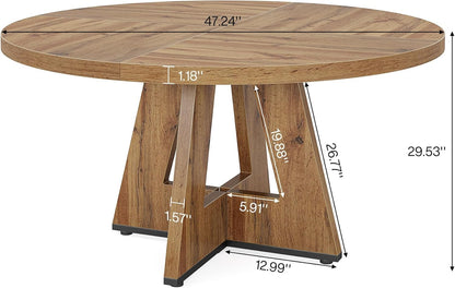 Ronde Eettafel – Eettafel Rond – Keukentafel – Tafel 4 Personen – Landelijke Tafel – Massief Hout – Diameter 120 cm – Rustieke Bruine Afwerking