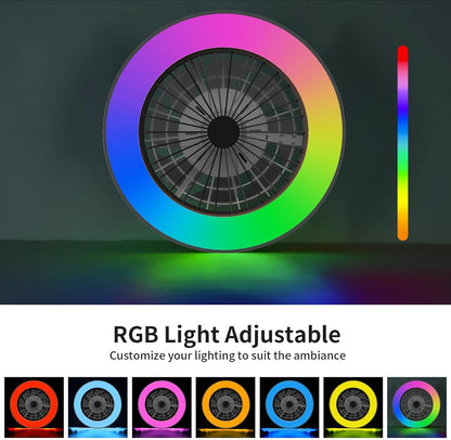 Moderne LED-plafondlamp met ventilator, RGB-plafondventilatorverlichting, 6 ventilatiesnelheden, oneindig dimbare verlichting voor woonkamer, slaapkamer, kantoor, 3000-5500 K, (Zwarte lijst 50CM)
