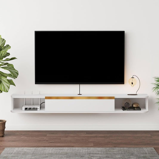 Zwevende tv-plank, wandgemonteerde zwevende tv, centrale entertainmentconsole, thuiskantoor, 120 cm, wit