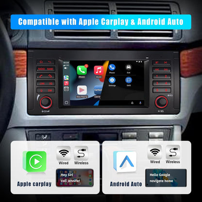 Autoradio voor BMW E39 E53 M5 met Draadloze CarPlay Android Auto Linux Systeem Snel Opstarten Vloeiend Werken Bluetooth USB FM AM IPS Touchscreen (BMW E39)