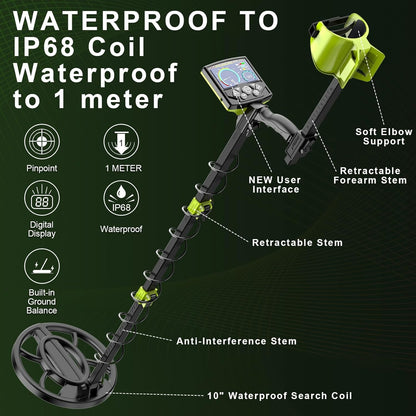 Professionele Metaaldetector Voor Volwassenen – Muntdetector – Goudzoeker – Schatzoeker – Relicdetector – Hoge Detectienauwkeurigheid Met DSP Chip – IP68 Waterdichte Zoekspoel