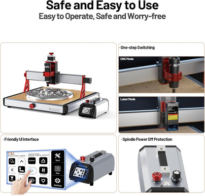Twotrees TTC450 Ultra 500W CNC freesmachine, schakelbaar tussen CNC en lasergraveermodus, met 3,5 inch touchscreen-controller, CNC-graveermachine voor metaal, aluminium, hout, acryl, MDF