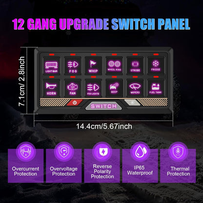 Chelhead RGB 12-gang Bluetooth afstandsbediening schakelpaneel, batterijbediening, kortstondige pulsschakelaar voor led-lichtbalkbediening, waterdichte app