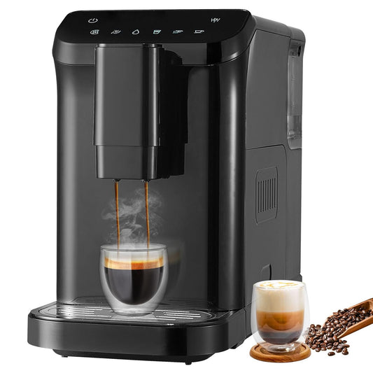 VEVOR Automatische espressomachine, professionele espressomachine 15 bar met geïntegreerde molen, 15 maalstanden, met 1,5 l waterreservoir en 180 g bonentrechter, voor kantoor