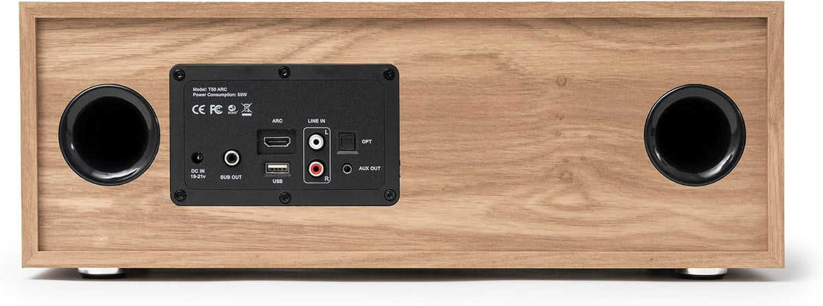 VULKKANO T50 ARC Actieve luidspreker met 50 W vermogen, 10,2 cm (4 inch) dubbele buis, HDMI ARC, Bluetooth 5.0, RCA, AUX, USB, subwoofer-uitgang, afstandsbediening, luidspreker voor tv, tafel of