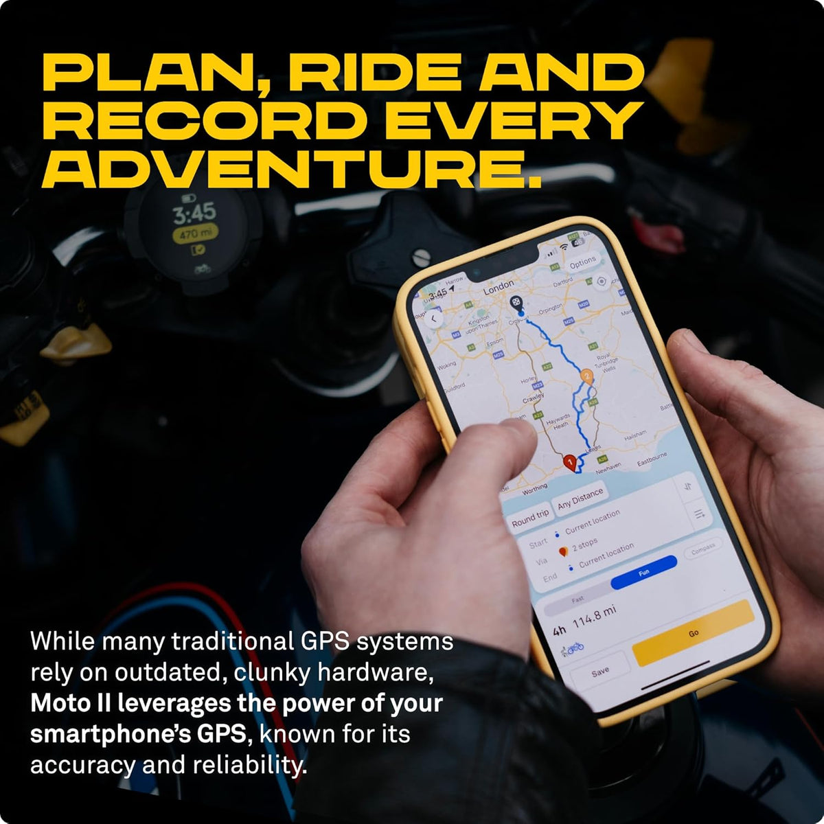 Beeline Moto II - Next Gen GPS Tracker voor motorfietsen | Compact ontwerp, waterdicht gebouwd, eenvoudig display en 14 uur batterij |Handschoenvriendelijk motornavigatiesysteem Perfect voor avontuur