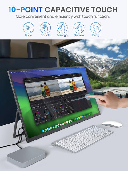 UPERFECT 22 Inch 2K QLED Touchscreen Draagbare Monitor met 2560 x 1440 Oogverzorging Scherm Geïntegreerde Beugel Mini HDMI USB C voor PC Laptop Xbo Switch PS4/5, Mobiel Display VESA-compatibel