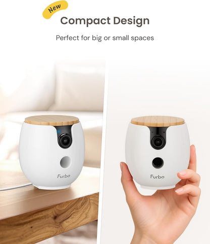 Furbo Mini 360° NIEUWE Pet Camera: Home Security Camera w/Barking/Meowing Alerts, Rotating Pet Treat Dispenser w/Phone App, Smart Indoor Cam with 2-Way Speaker & Night Vision (Geen abonnement vereist)