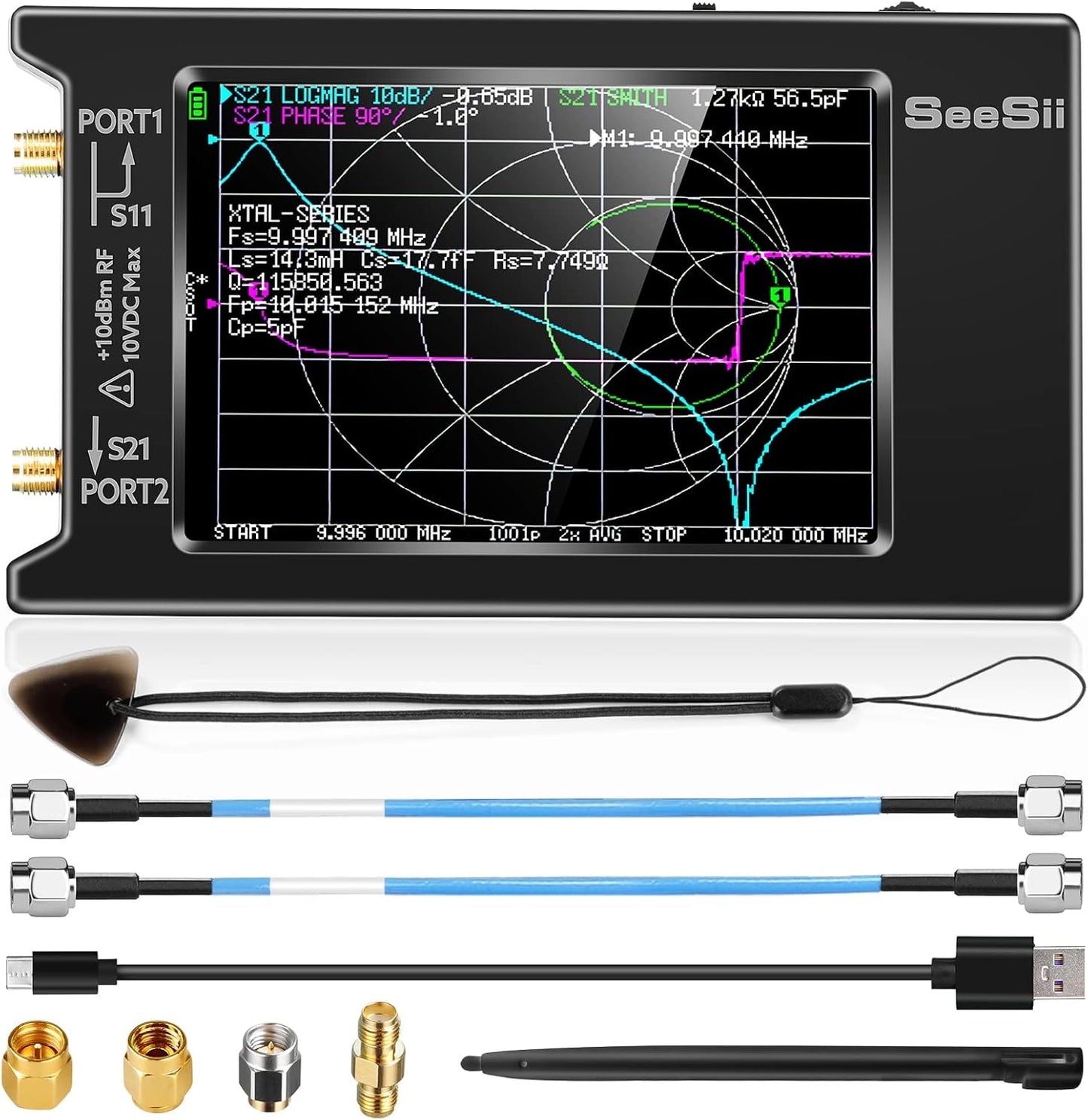 Seesii LiteVNA Vector Netwerk Analyser, Verbeterde 4 inch Antenne Analyser 50kHz-6.3GHz met MicroSD Slot, Meting Smith Chart S Parameter HF VHF UHF SWR Fase Vertraging