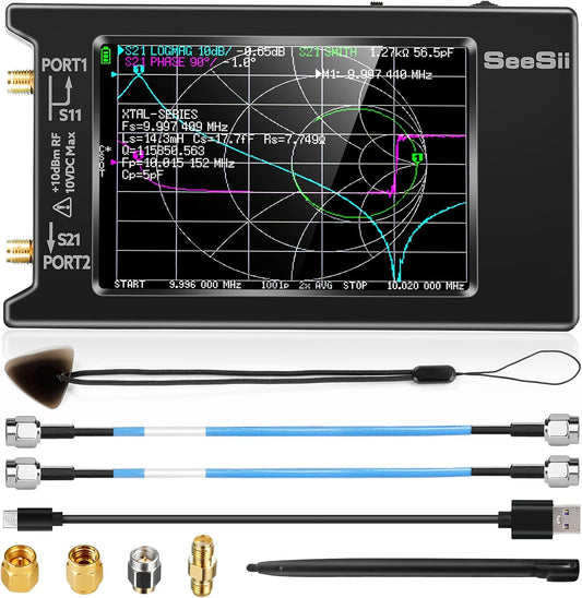 Seesii LiteVNA Vector Netwerk Analyser, Verbeterde 4 inch Antenne Analyser 50kHz-6.3GHz met MicroSD Slot, Meting Smith Chart S Parameter HF VHF UHF SWR Fase Vertraging