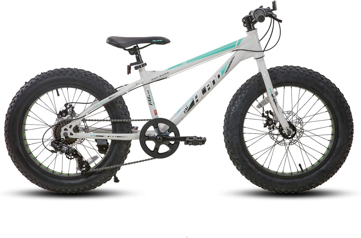 Hiland 20 inch kindermountainbike, 7 versnellingen, Fat Tires mountainbike, dubbele schijfremmen, kinderfiets voor jongens en meisjes, wit
