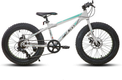 Hiland 20 inch kindermountainbike, 7 versnellingen, Fat Tires mountainbike, dubbele schijfremmen, kinderfiets voor jongens en meisjes, wit