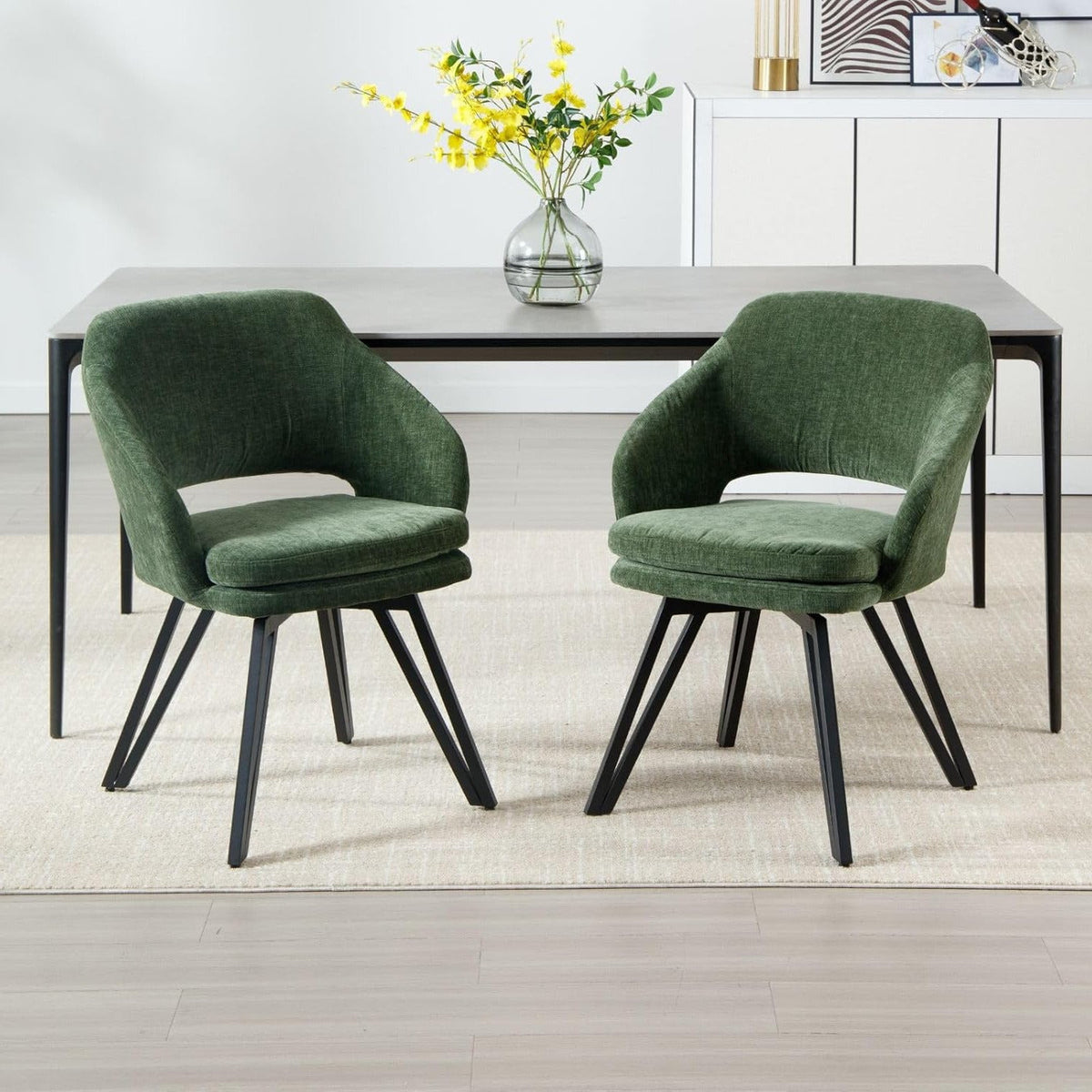 chairus Swivel Dining Chairs Set of 2 Chenille Fabric Kitchen Chairs Upholstered Dining Chair Dining Chair (Green) - QUORE