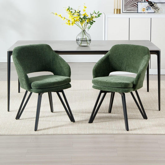 chairus Swivel Dining Chairs Set of 2 Chenille Fabric Kitchen Chairs Upholstered Dining Chair Dining Chair (Green) - QUORE