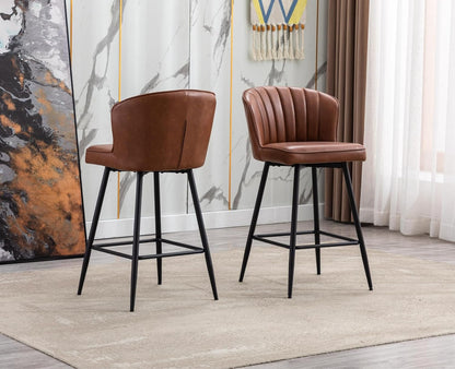 chairus Breakfast Bar Stools Set of 4 Kitchen Sink Stools, Modern Leather Bar Chairs with Metal Legs, Brown - QUORE